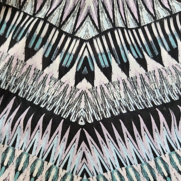 Sanctuary Sheer Chiffon Pastel Geometric Pleated Hem Long Sleeve Blouse Top XS - Picture 3 of 9